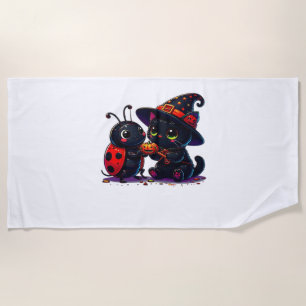Cute Ladybug and Black Cat Halloween Classic T-Shi Beach Towel