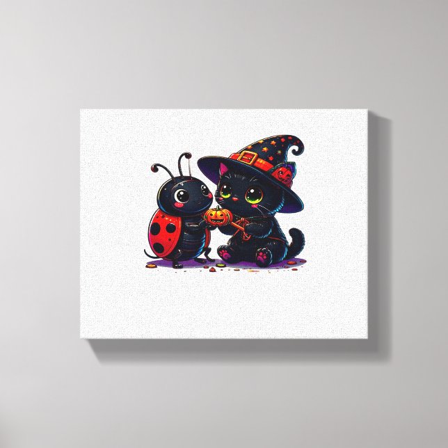 Cute Ladybug and Black Cat Halloween Classic T-Shi Canvas Print (Front)