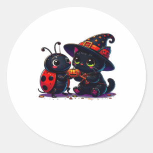 Cute Ladybug and Black Cat Halloween Classic T-Shi Classic Round Sticker