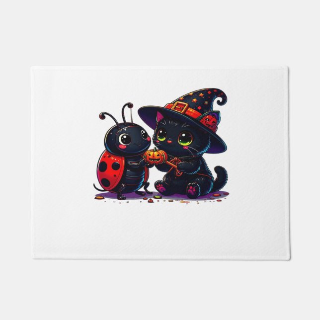 Cute Ladybug and Black Cat Halloween Classic T-Shi Doormat (Front)