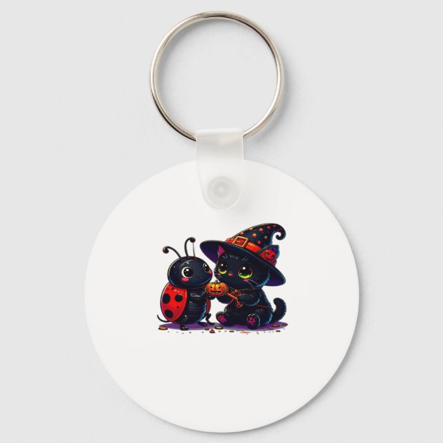 Cute Ladybug and Black Cat Halloween Classic T-Shi Keychain (Front)