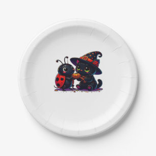 Cute Ladybug and Black Cat Halloween Classic T-Shi Paper Plate
