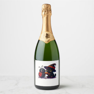 Cute Ladybug and Black Cat Halloween Classic T-Shi Sparkling Wine Label