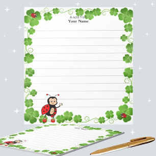 Cute Ladybug and Clover Leaves Lined Notepad