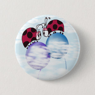 Cute Ladybug And Colourful Balloons Cartoon 2 Inch Round Button
