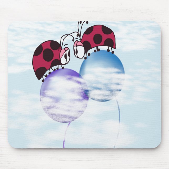 Cute Ladybug And Colourful Balloons Cartoon Mouse Pad (Front)