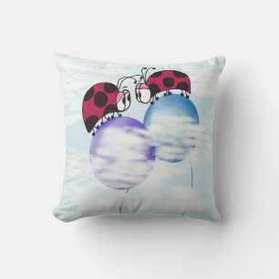 Cute Ladybug And Colourful Balloons Cartoon Throw Pillow