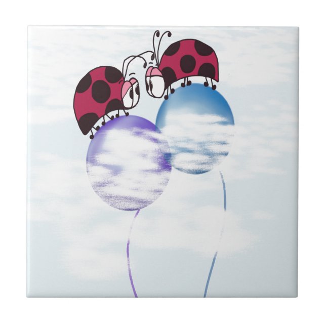 Cute Ladybug And Colourful Balloons Cartoon Tile (Front)