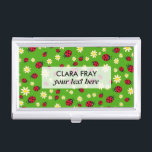 cute ladybug and daisy flower pattern green business card holder<br><div class="desc">Cute and trendy pattern featuring hand drawn cartoon of ladybugs and daisies on a green background.</div>