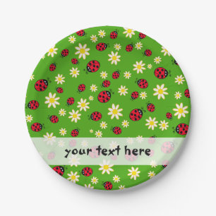 cute ladybug and daisy flower pattern green paper plate