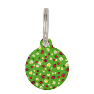 cute ladybug and daisy flower pattern green pet tag