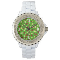 cute ladybug and daisy flower pattern green