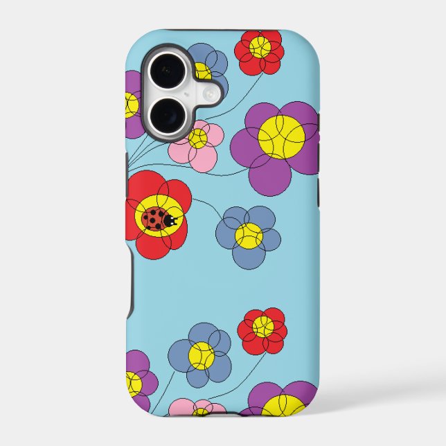 Cute Ladybug and Flowers Light Blue (Back)
