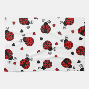 Cute Ladybug and Hearts Pattern Kitchen Towel