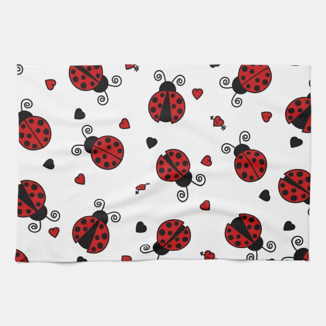 Cute Ladybug and Hearts Pattern Kitchen Towel (Horizontal)