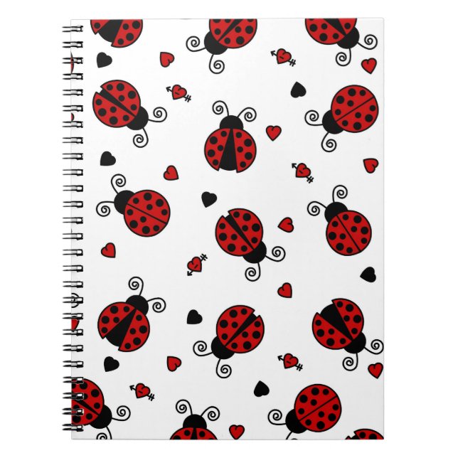 Cute Ladybug and Hearts Pattern Notebook (Front)