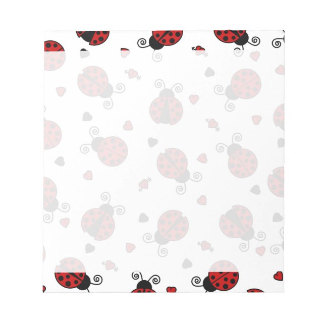 Cute Ladybug and Hearts Pattern Notepad (Front)