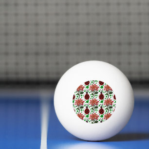 Cute Ladybug and Pink Flower Pattern   Hand Drawn  Ping Pong Ball