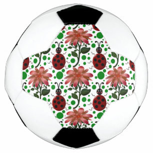 Cute Ladybug and Pink Flower Pattern   Hand Drawn  Soccer Ball