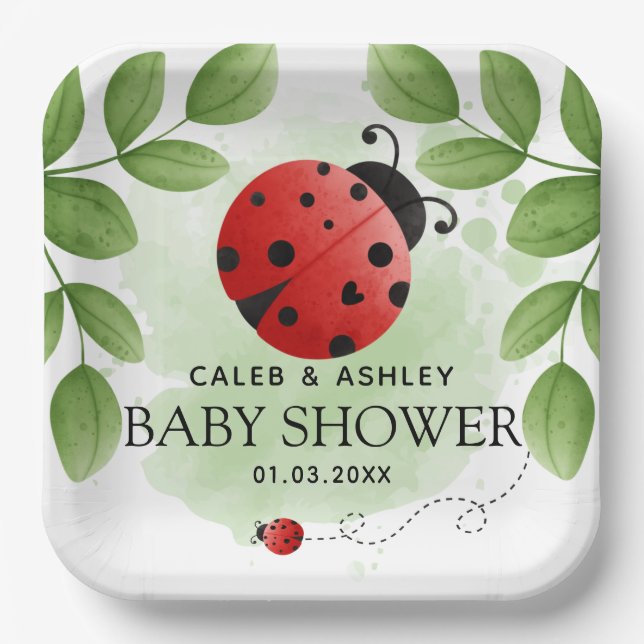 Cute Ladybug Baby Shower Paper Plates (Front)