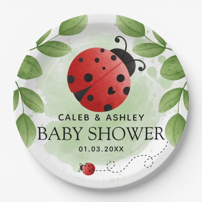 Cute Ladybug Baby Shower Paper Plates (Front)