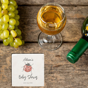 Cute Ladybug Baby Shower Stone Coaster