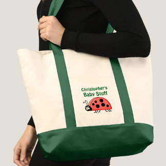 Cute ladybug baby stuff name black green tote bag