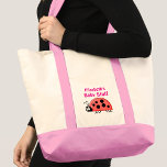 Cute ladybug baby stuff name black pink tote bag<br><div class="desc">Carry a little cuteness wherever you go with this adorable 'baby stuff' impulse tote bag! Featuring a sweet ladybug (ladybird) design and space to add your baby’s name, it’s perfect for grabbing essentials on the go. Lightweight yet roomy, this personalized baby tote bag is great for nappies, snacks, toys, or...</div>