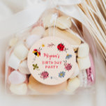 Cute Ladybug Birthday Party Favour Classic Round Sticker<br><div class="desc">Cute ladybug theme birthday party favour sticker featuring illustration of red and pink ladybugs with wildflowers.</div>