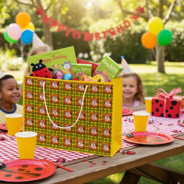 Cute Ladybug Birthday Photo Customizable  Large Gift Bag (Creator Uploaded)