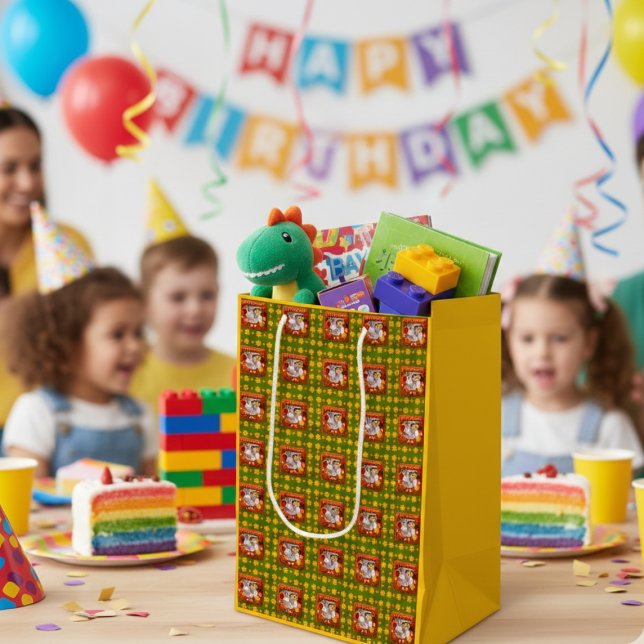 Cute Ladybug Birthday Photo Customizable  Medium Gift Bag (Creator Uploaded)