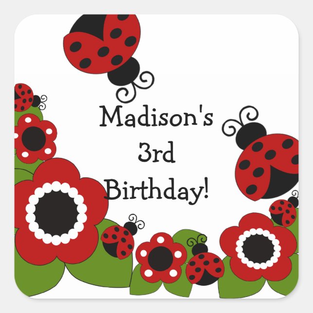 Cute Ladybug Birthday Square Sticker! Square Sticker (Front)
