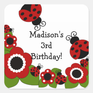 Cute Ladybug Birthday Square Sticker! Square Sticker