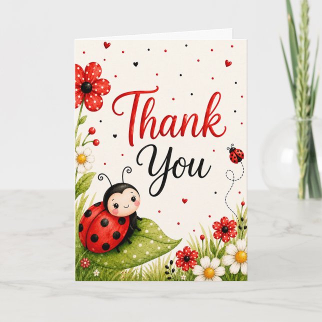 Cute Ladybug Birthday Thank You Card (Front)