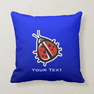 Cute Ladybug; Blue Throw Pillow