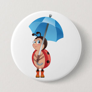 Cute Ladybug Blue Umbrella Rain Boots 3 Inch Round Button