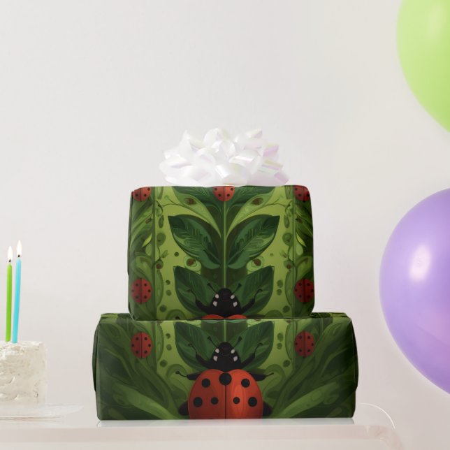 Cute Ladybug & Botanical Pattern Wrapping Paper (Party Gifts)