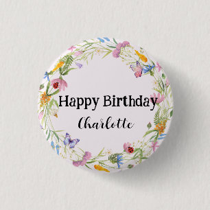 Cute Ladybug Butterfly colourful flower Birthday 1 Inch Round Button