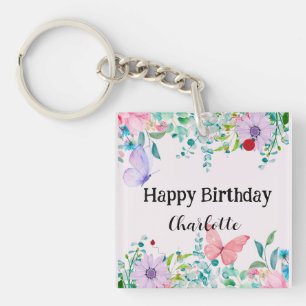 Cute Ladybug Butterfly colourful flower Birthday Keychain