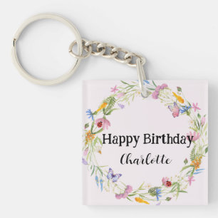 Cute Ladybug Butterfly Daisy floral Rustic Pattern Keychain