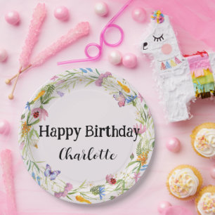 Cute Ladybug Butterfly Daisy floral Rustic Pattern Paper Plate