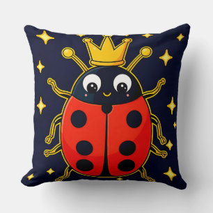 🐞 Cute Ladybug Cartoon Character Red Stars 🐞 Throw Pillow