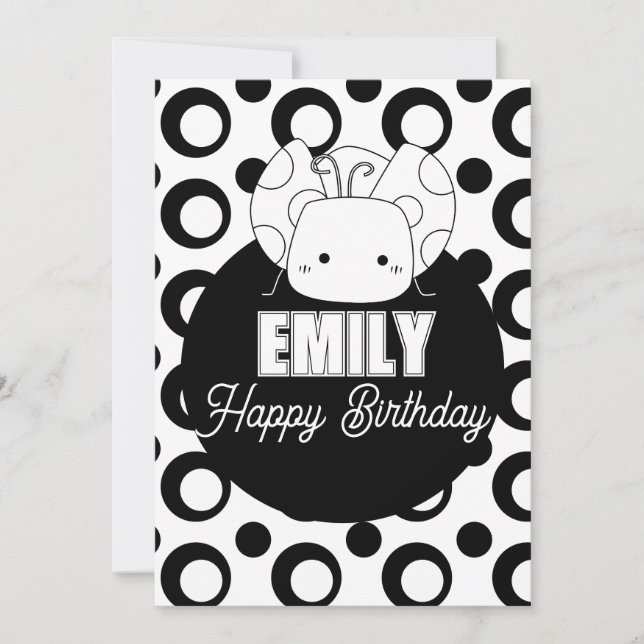 Cute Ladybug Colouring Birthday Party Holiday Card (Front)