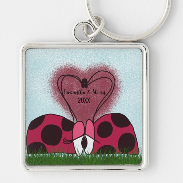 Cute Ladybug Couple  Keychain (Front)