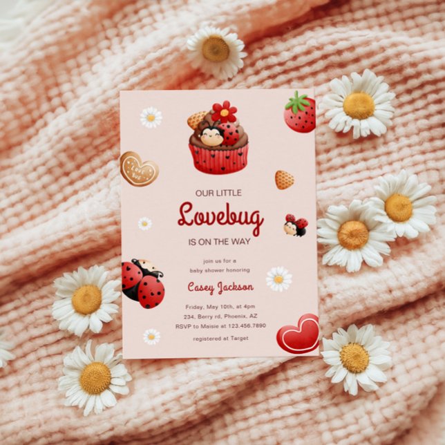 Cute Ladybug Cupcake Flowers Baby Shower Invitation (Creator Uploaded)