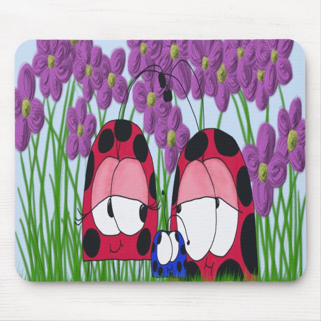 Cute Ladybug Family Illustration Mouse Pad (Front)