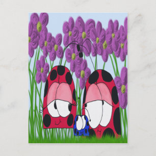 Cute Ladybug Family Illustration Postcard