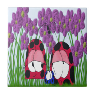 Cute Ladybug Family Illustration Tile