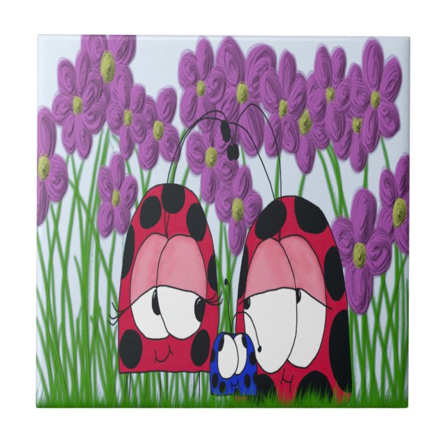 Cute Ladybug Family Illustration Tile (Front)