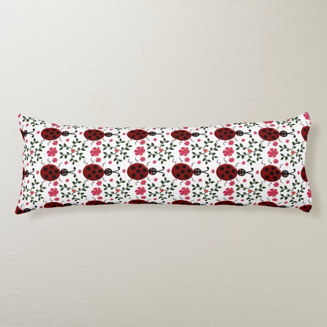 Cute Ladybug Floral Seamless Pattern   Body Pillow (Front)